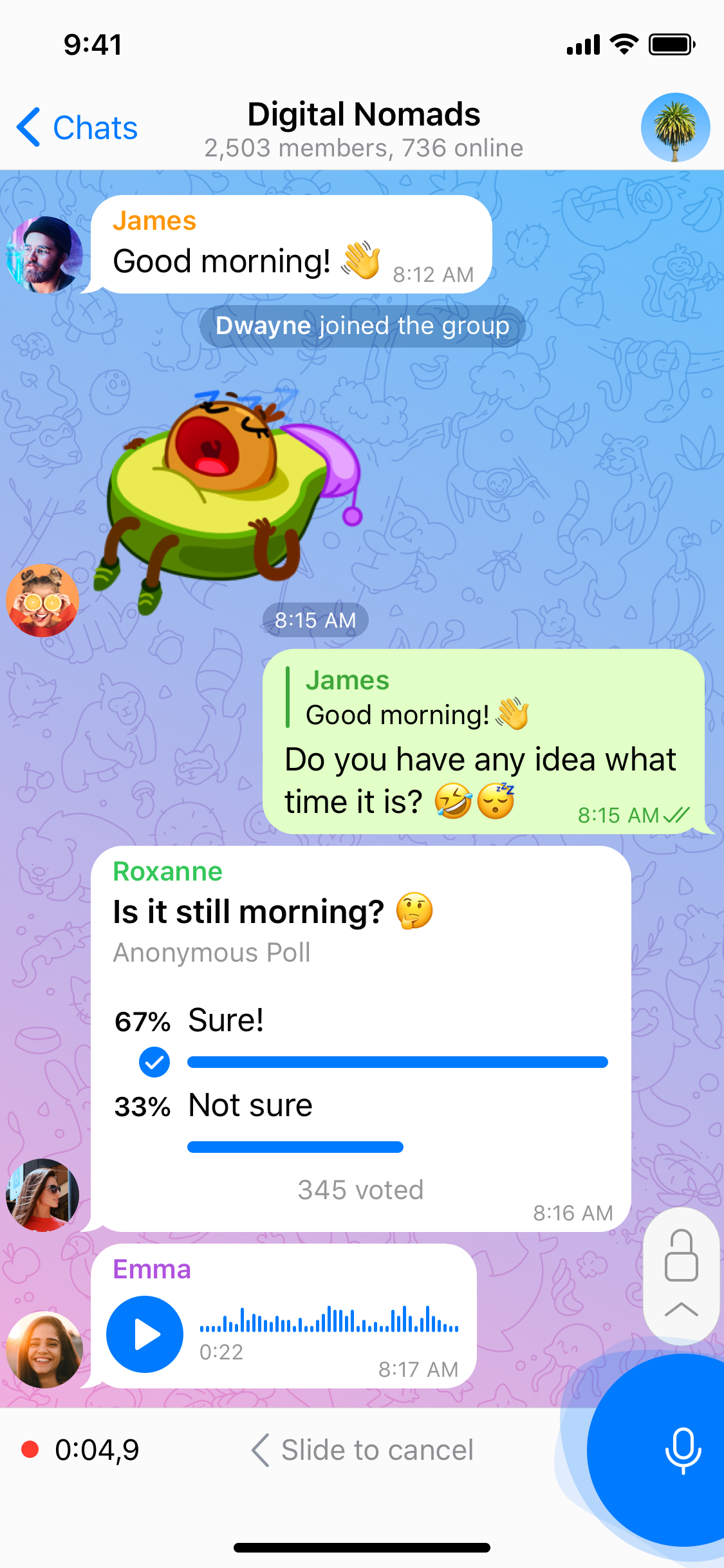 Telegram group chat with a poll active among 2,500 members